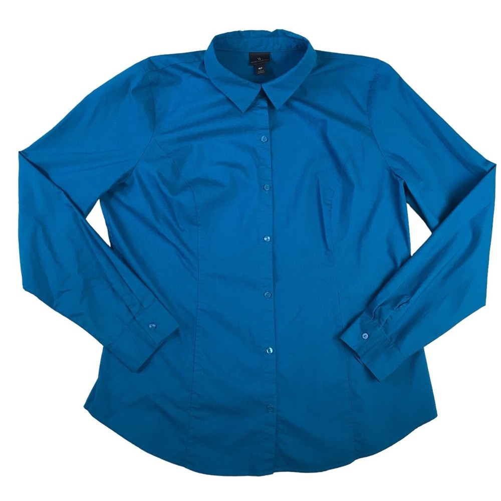 Worthington Women's 16T Button Up Dress Shirt Turquoise Career Long Sleeves